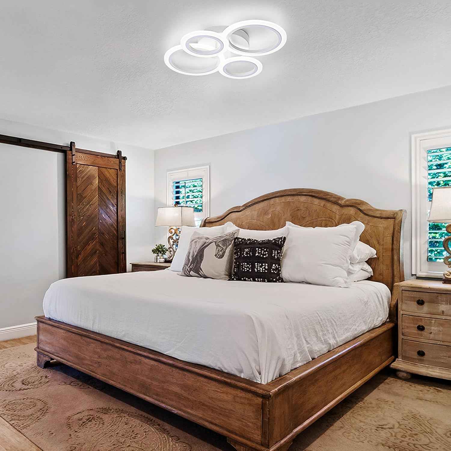Modern LED Flush Mount Ceiling Light - 4 Rings 4000K Fixture for Kitchen & Living Room
