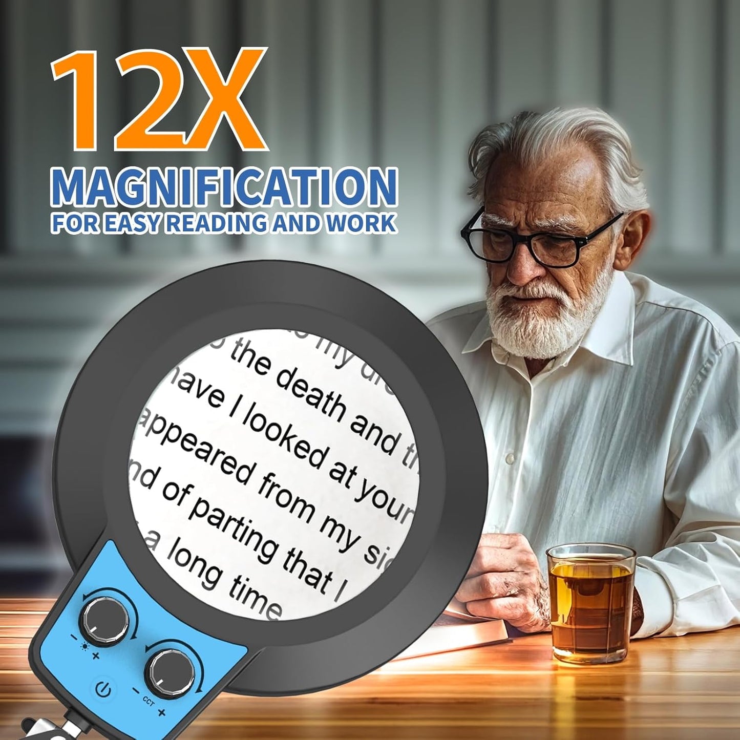 12X LED Magnifying Glass with Light & Clamp - Hands-Free Desk Lamp for Crafting & Reading
