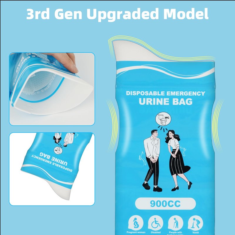 Karuzka 12/24 Pcs Disposable Urine Bags, 3rd Generation 900ML Emergency Portable Pee Bags for Travel for Men/Women, Unisex Leakproof Urinal Bag, Odorproof Urinal Bag Vomit Bags for Hiking Traffic Jam