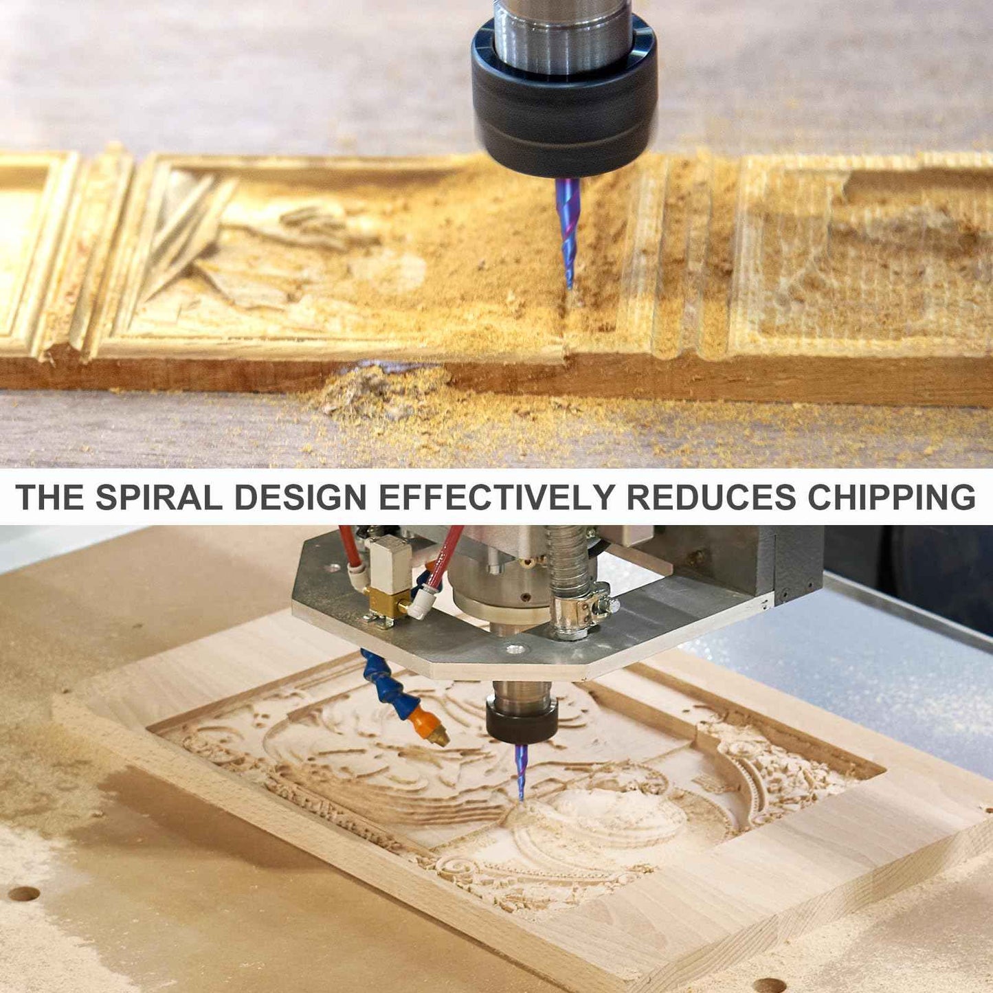 EANOSIC Tapered Ball Nose End Mills 1/4" Shank, 1/16" Tip Diameter (1/32" Radius), 5.4 Degree, Solid Carbide CNC Router Bits for 2D/3D Milling Engraving Carving