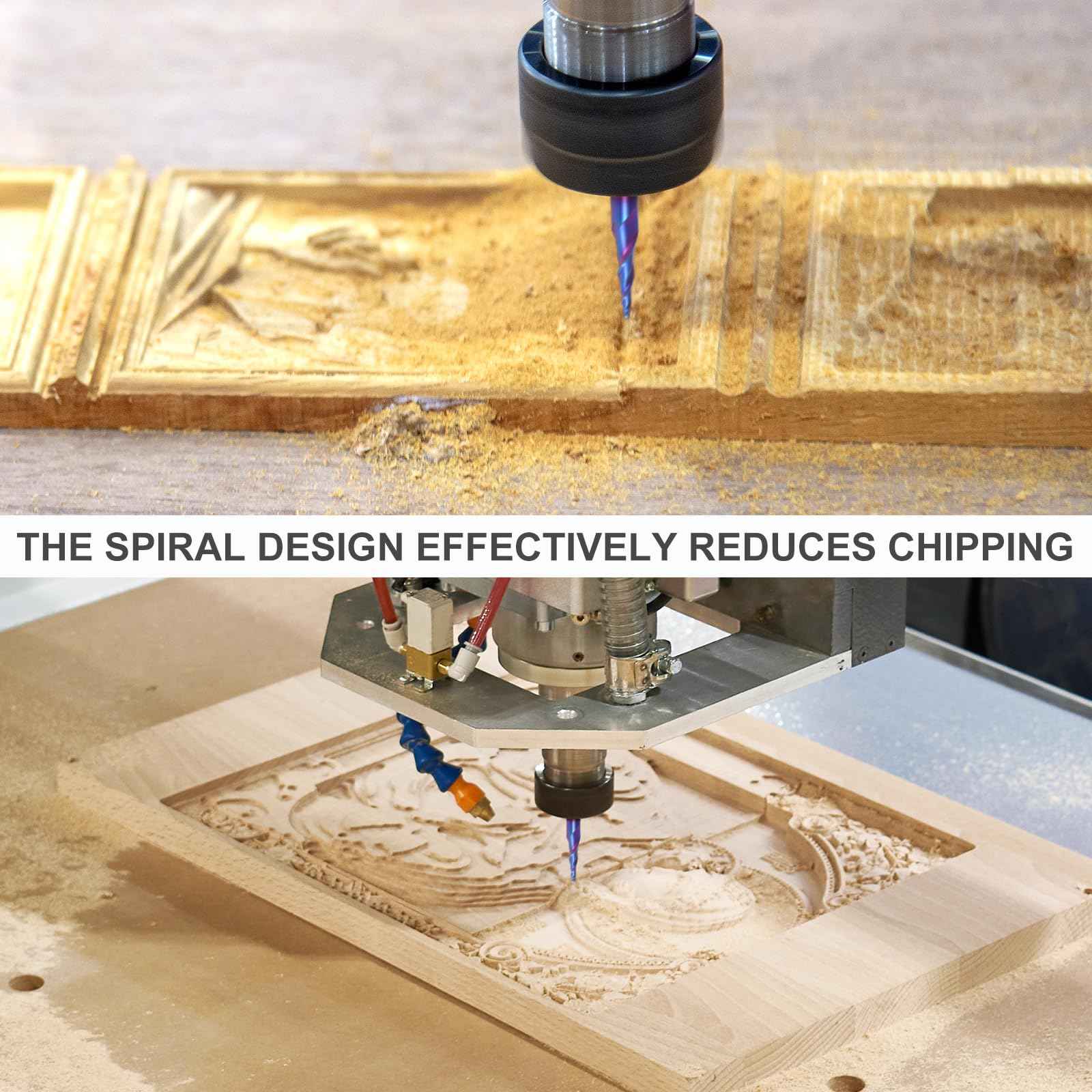 EANOSIC Tapered Ball Nose End Mills 1/4" Shank, 1/16" Tip Diameter (1/32" Radius), 5.4 Degree, Solid Carbide CNC Router Bits for 2D/3D Milling Engraving Carving