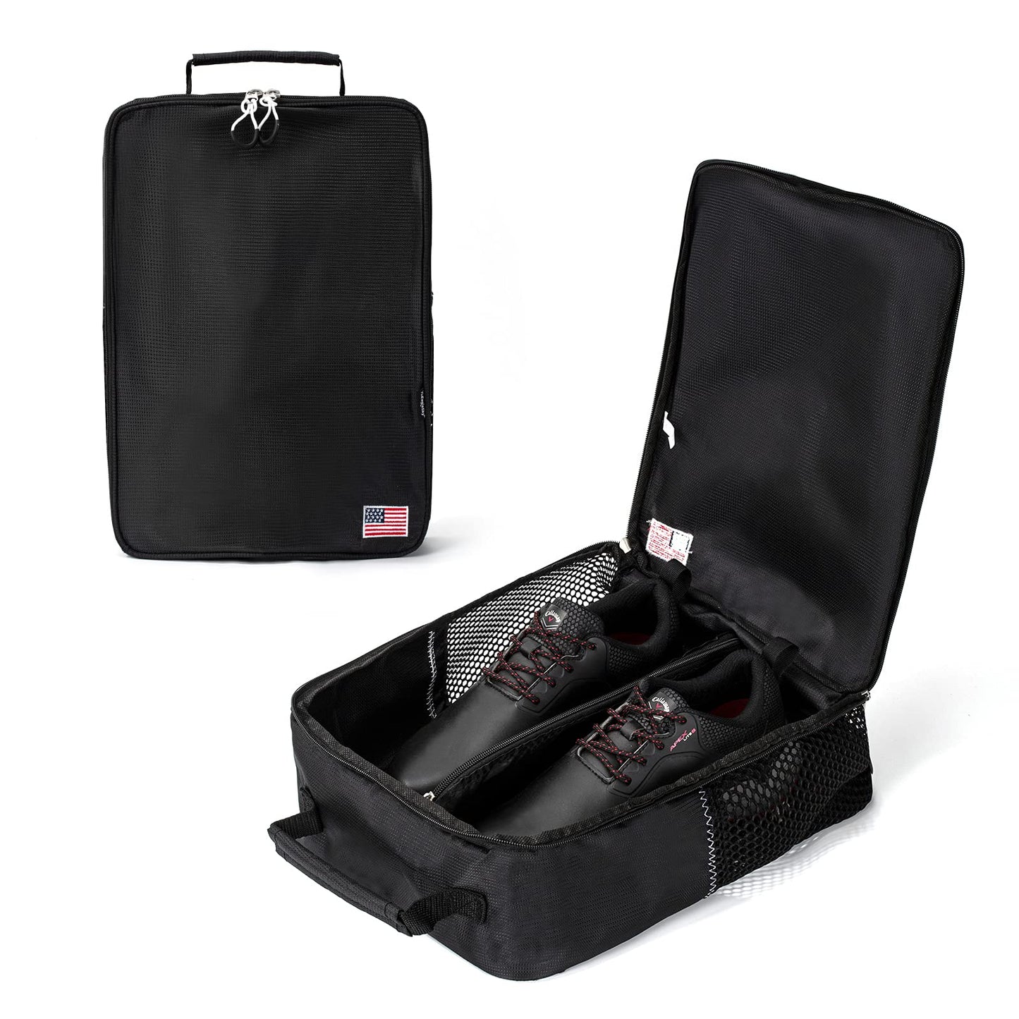 YuEagleSky Shoes Bag for Outdoor Sport Travel Golf Waterproof Shoe Pouches Organizer with Zippered Mesh Breathable(Black)