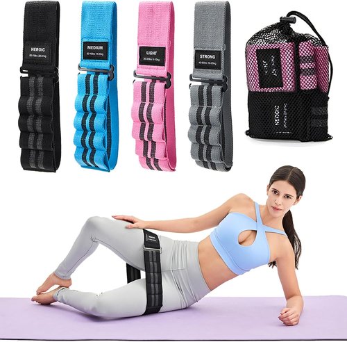 Adjustable Fabric Resistance Bands - 5 Levels of Customizable Tension for Squats & Glutes | Non-Slip Booty Bands for Men & Women