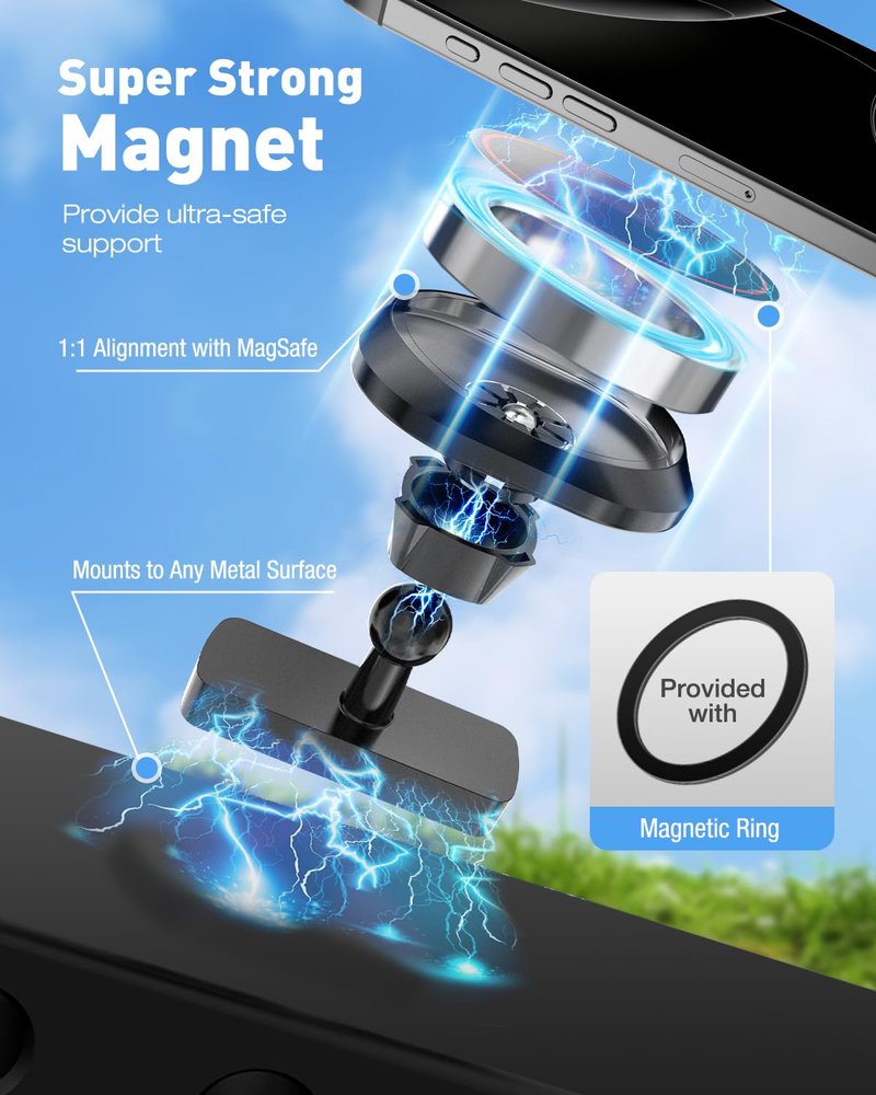 NEVERLAND Magnetic Golf Cart Phone Holder - 360° Rotation Golf Cart Phone Mount Compatible with MagSafe iPhone and Android, Golf Cart Accessories Gifts for Men Women Golfers