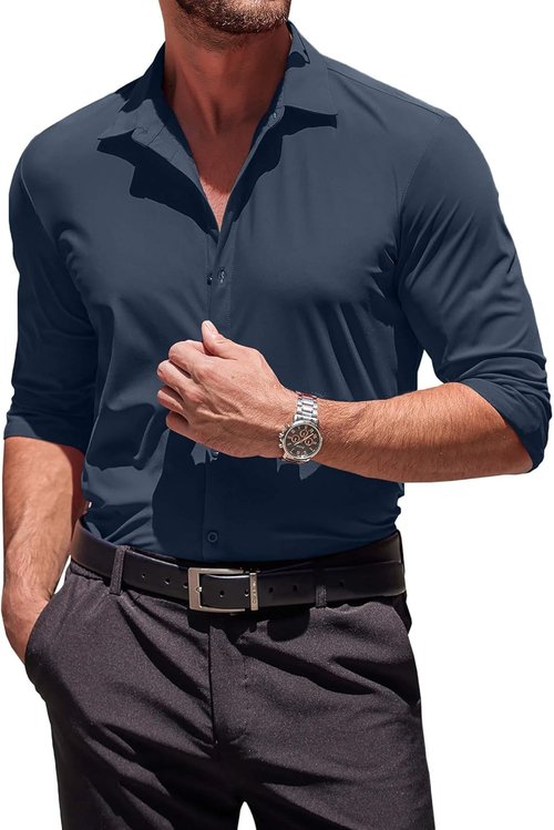 COOFANDY Men's Muscle Fit Dress Shirt - Wrinkle-Free Long Sleeve Casual Button Down | Stylish Fit