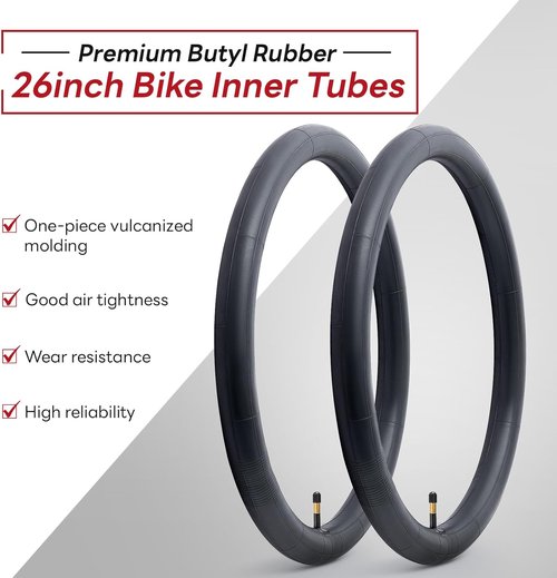 AV48mm Bike Tubes - 26" Replacement Inner Tubes for City/Road/Mountain Cycling | 2-Pack, Reliable Schrader Valve
