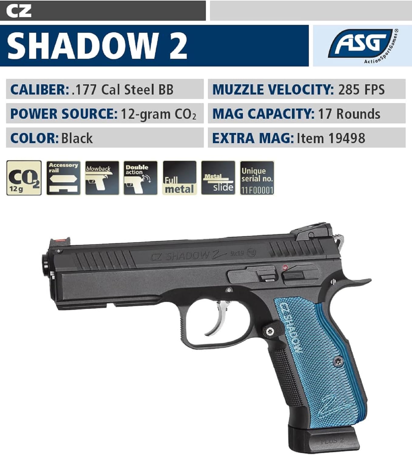 ASG CZ Shadow 2 CO2 BB Airgun - High Precision Shooting | Realistic Design & Performance