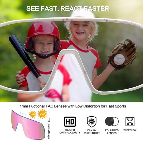 Jefoo Kids Baseball Sunglasses Polarized Sports UV400 Protection Lightweight Cycling Glasses with Strap for Boys Girls 5-10