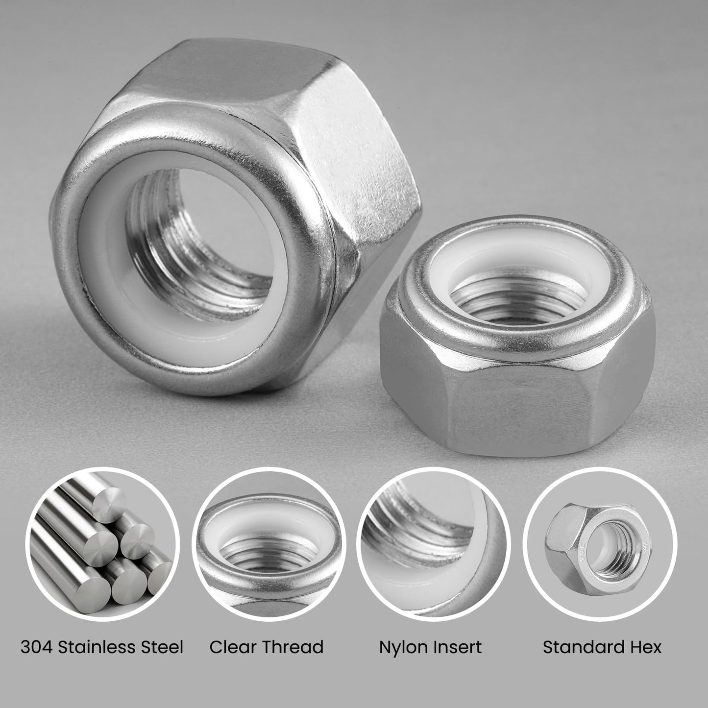BNUOK 10Pcs 5/8-11 Lock Nuts, Nylon Insert Locknuts 304 Stainless Steel 18-8 SS Self-Locking Nuts, Coarse Thread Hex Nylock Nut
