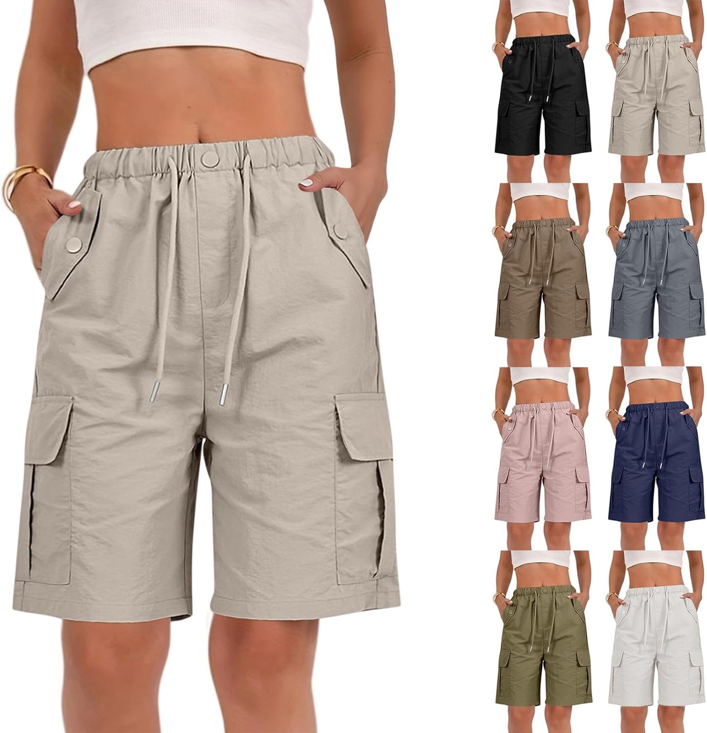 Skiennix Bermuda Shorts for Women - Quick Dry Cargo Shorts with Pockets | Knee Length Hiking Shorts