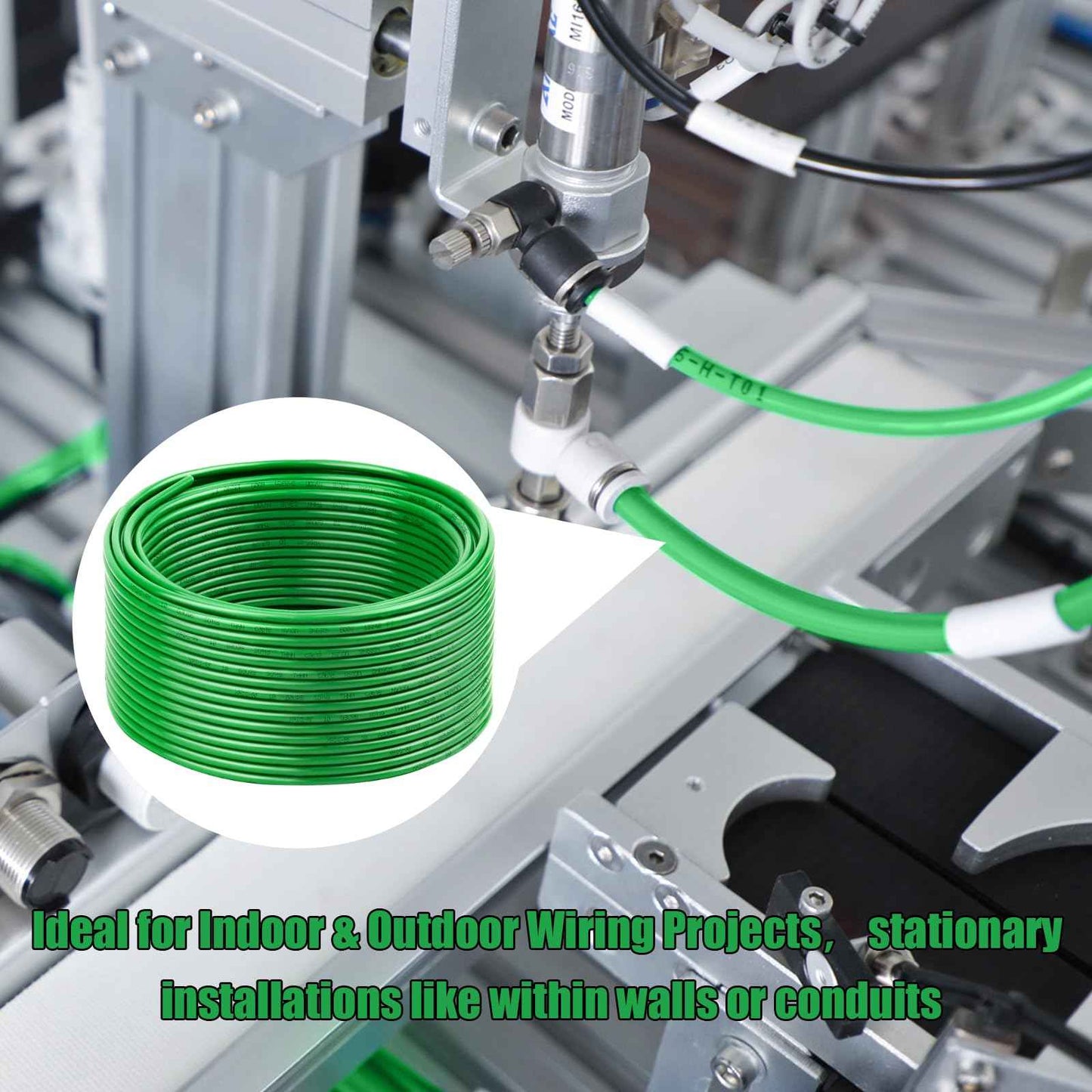 14 AWG THHN Wire 50FT – Single Bare Copper Conductor, Green Electrical Building Wire with Nylon Insulation for Panel Wiring, Grounding, Lighting Circuits, Control Systems