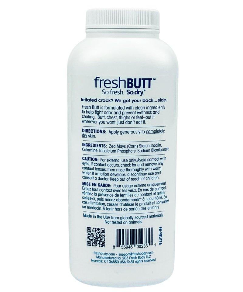 Fresh Butt Body Powder for Men and Women - Unscented Deodorant Powder, Anti-Chafing, Talc-Free, 6oz (Pack of 2)