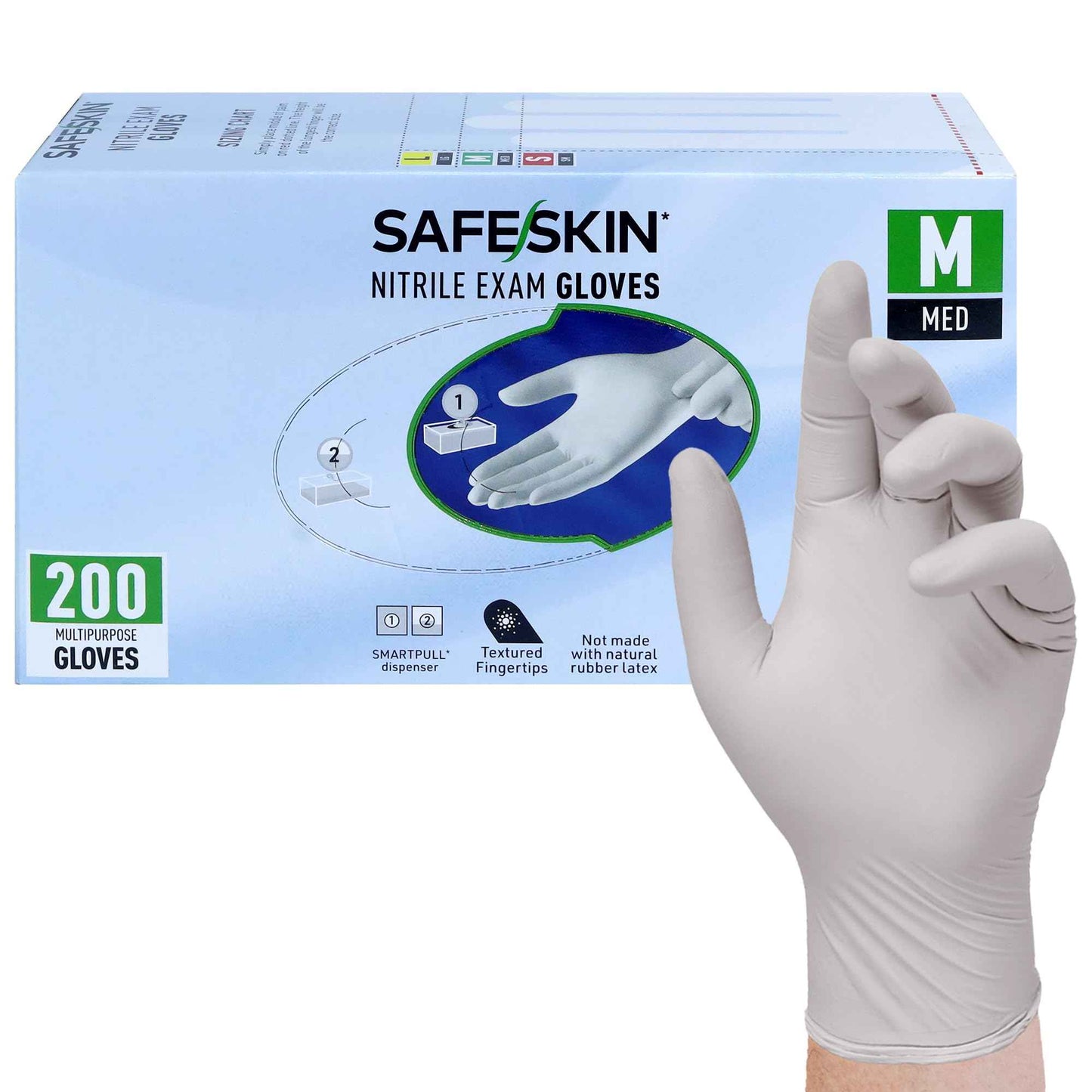 SAFESKIN Nitrile Exam Gloves - Disposable Powder Free Nitrile Gloves for Medical, Dental, Chemotherapy, Cleaning, Cooking, Food Prep, Auto - 3.5 mil Box 200, Size Medium