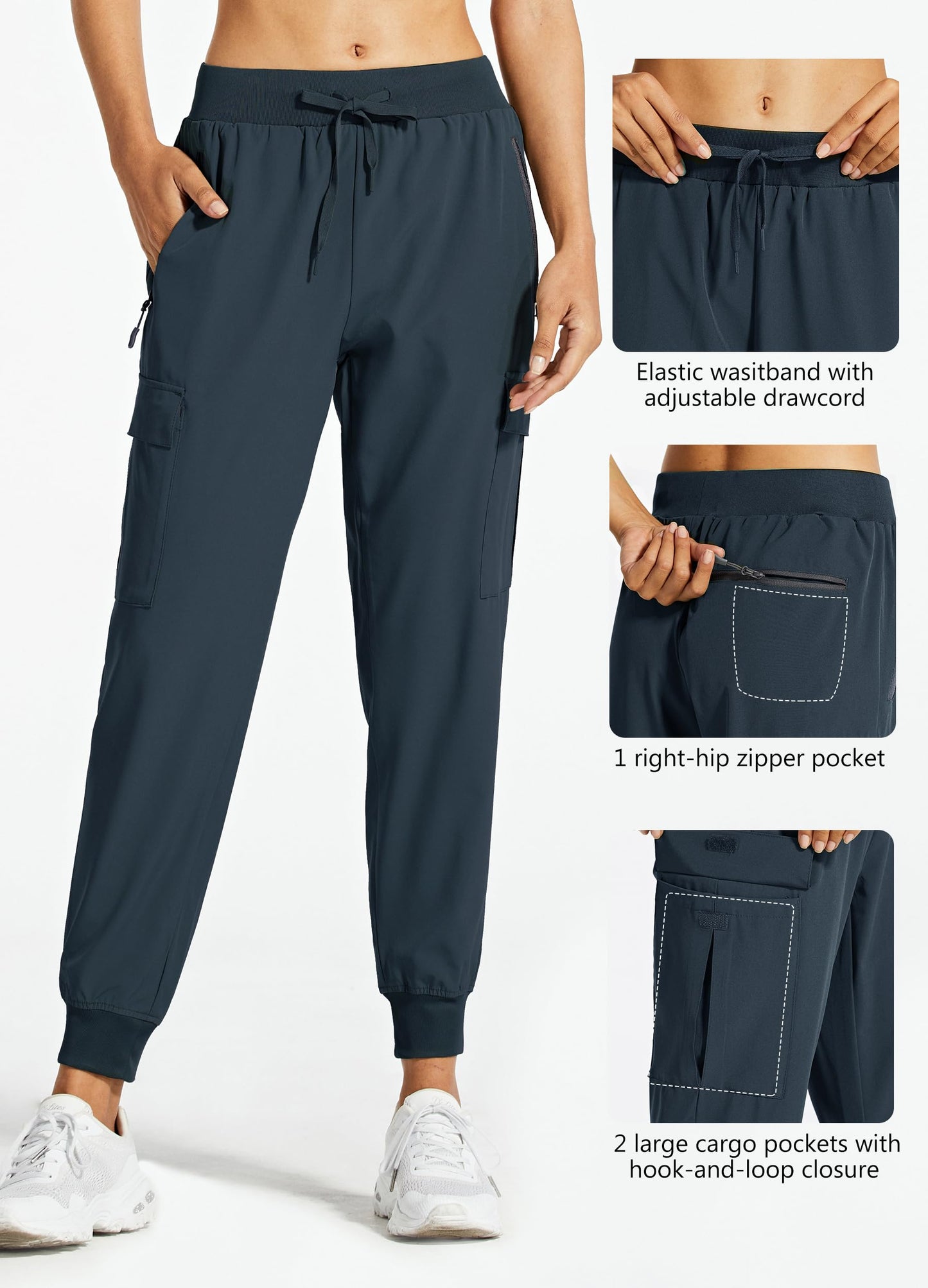 Libin Women's Cargo Joggers Lightweight Quick Dry Hiking Pants Athletic Lounge Casual Travel, Navy M