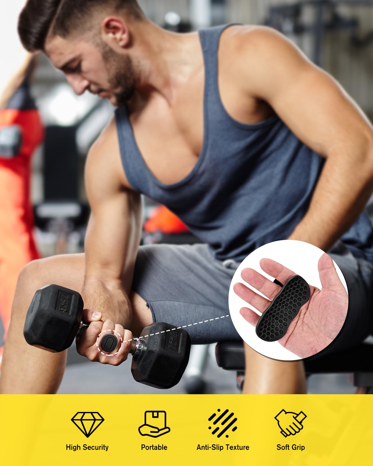AEIKINISIS Weight Lifting Grips for Women & Men, Anti-Slip Rubber Gym Gloves for Palm Protection, Suitable for Dumbbell、Pull-Up、Deadlift (Black)