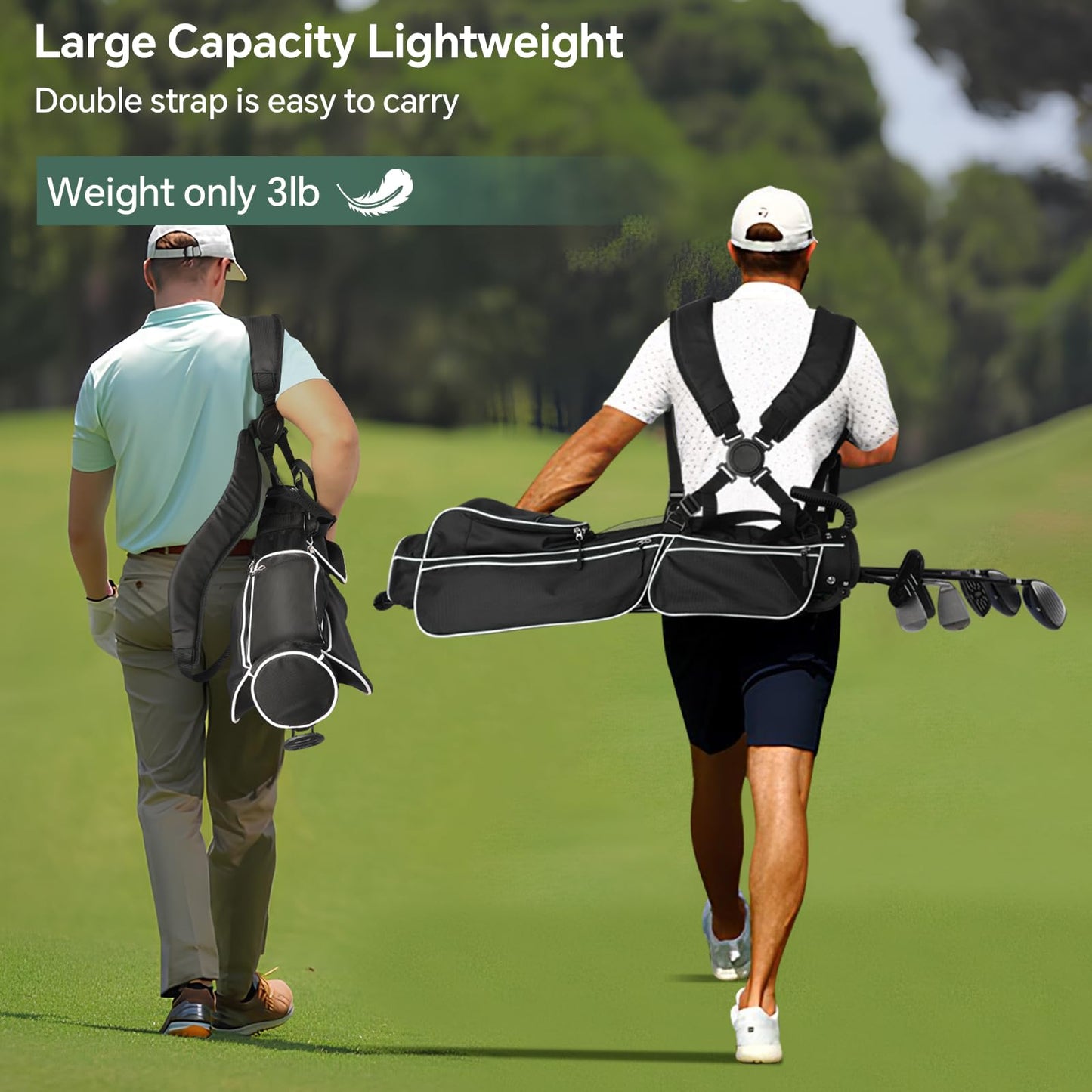 Golf Bag Lightweight Carry Bag, Dual Strap Golf Stand Bag with 6 Pockets, Lightweight Small Golf Bag for a Few Clubs and Rain Cover Hood