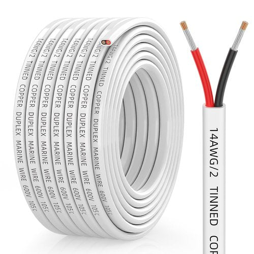 CONEPY 14 Gauge Marine Wire - Waterproof 14/2 Duplex Tinned Copper Cable for Boats & RVs | 30FT