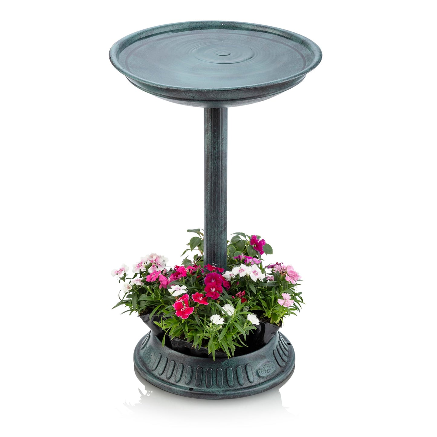 Alpine Corporation 25" Tall Outdoor Birdbath with Planter Pedestal Yard Statue, Stunning Garden Accent, 15" Round, Green