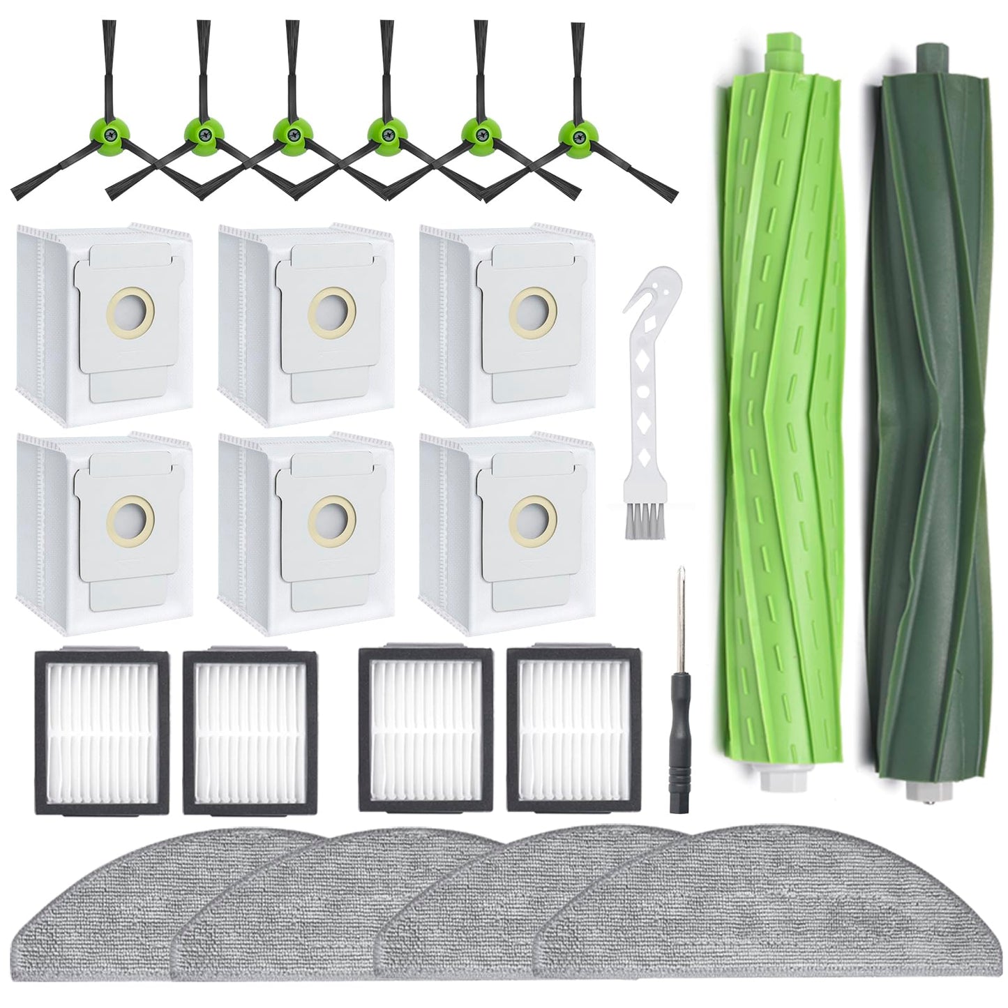 BUXEBUX 24Pcs Replacement Parts for iRobot Roomba Combo i5, i5+, j5, j5+, Roomba Combo i3+ (3574) Vacuum Accessories Kit, 2 Main Brush, 4 Hepa Filters, 4 Mop Pads, 6 Side Brush, 6 Dust Bags