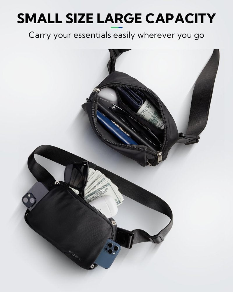 WATERFLY Crossbody Belt Fanny Pack: Sports Walking Waist Bag Runner Belt Bum Bag Hip Fannie Pack Phanny Fannypack Woman Man for Hiking Jogging Running