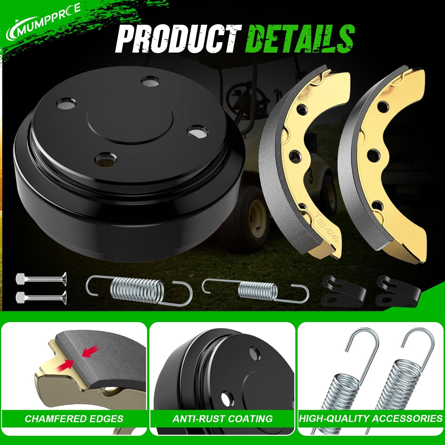 MUMPPRCE Club Car Brake Repair Kits for DS 1995-UP&Precedent 2004-UP, Golf Cart Brake Drum Kit, Club Car Brake Drum/Hubs&Brake Shoes/Pads&Brake Spring Kit, OEM# 101823201 101816301 101791101