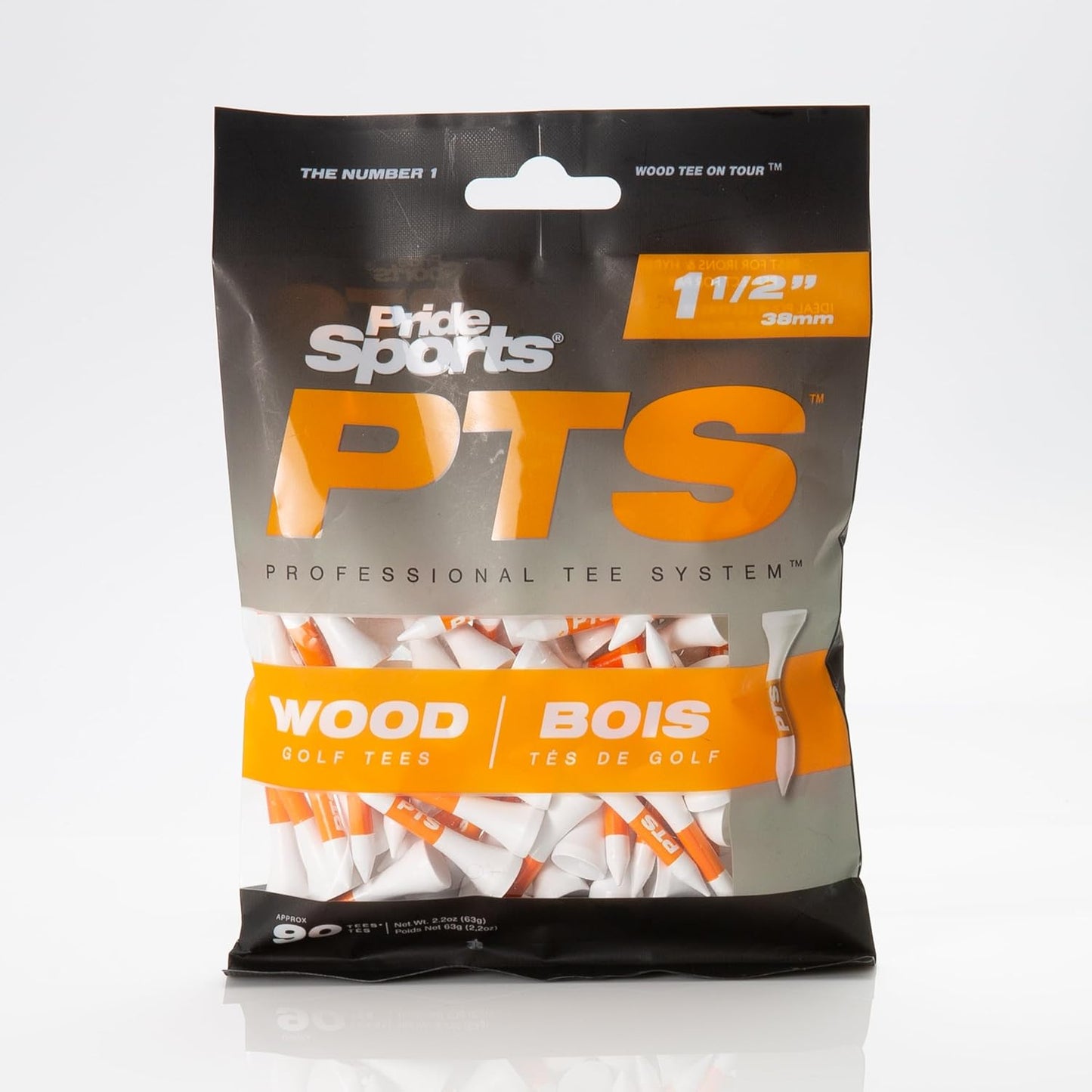 PrideSports PTS Wood Golf Tees - 90 Count, 1.5 Inch | #1 Tour Tee for Irons, Hybrids & Woods