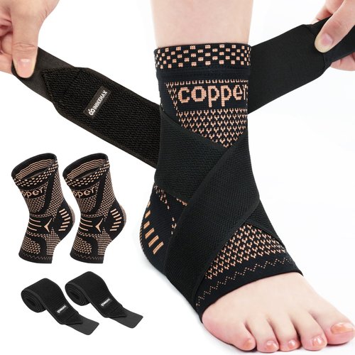 INDEEMAX Ankle Brace - Copper Infused Compression Sleeve for Pain Relief | Black, Size M