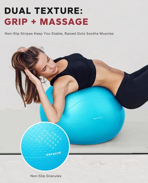 HAPBEAR Exercise Ball - Anti-Burst Slip-Resistant Yoga & Pilates Ball for Core Training | 22''/26''/30'' Sizes, Quick Pump & 3 Resistance Bands Included