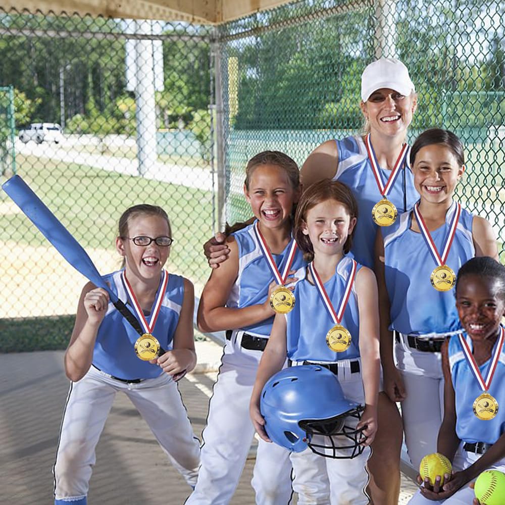 LZHZH 12 Pack Baseball Medals with Neck Ribbons for Kids and Adults - Perfect Party Favors and Sports Game Prizes 2-Inch