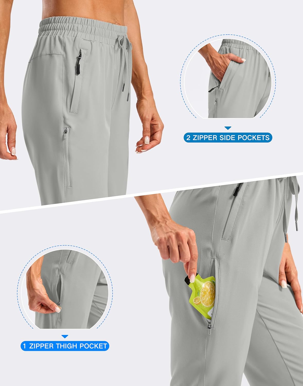 SANTINY Women's Lightweight Quick-Dry Hiking Shorts - 13"/15"/17" with Zipper Pockets