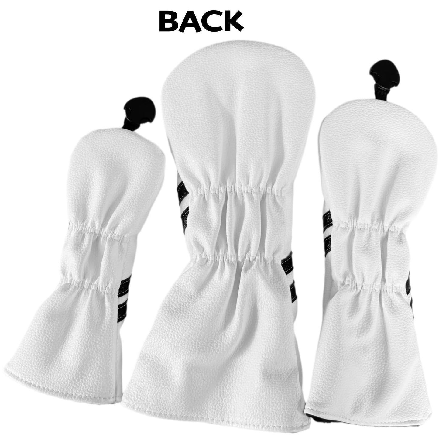 3pcs Set of Golf Club Covers - Premium Quality Driver Headcover, Fairway Wood Cover & Hybrid Head Covers for Men and Women - White or Black PU Leather Golf Headcovers Fits for All Brand (White)