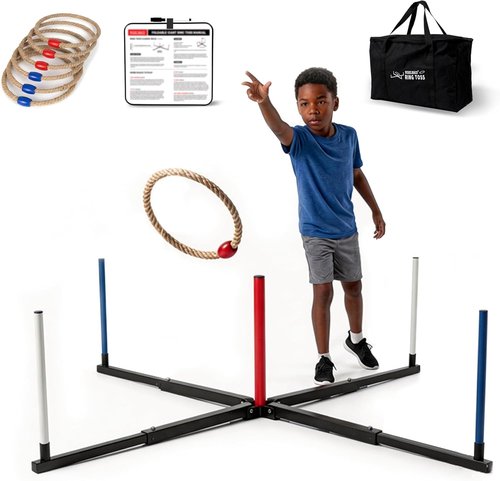 Giant Ring Toss Game - 48" Expandable Base with 10" Steel-Core Rings | Outdoor Family Fun & Camping
