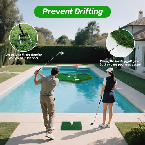 Floating Golf Green for Pool, Floating Chipping Green Mat for Pool, Lake, with Ball Picker, Drift Floating Golf Putting Turf Game Set for Golfersplay and Improve Skills in Outdoor and Pool Games