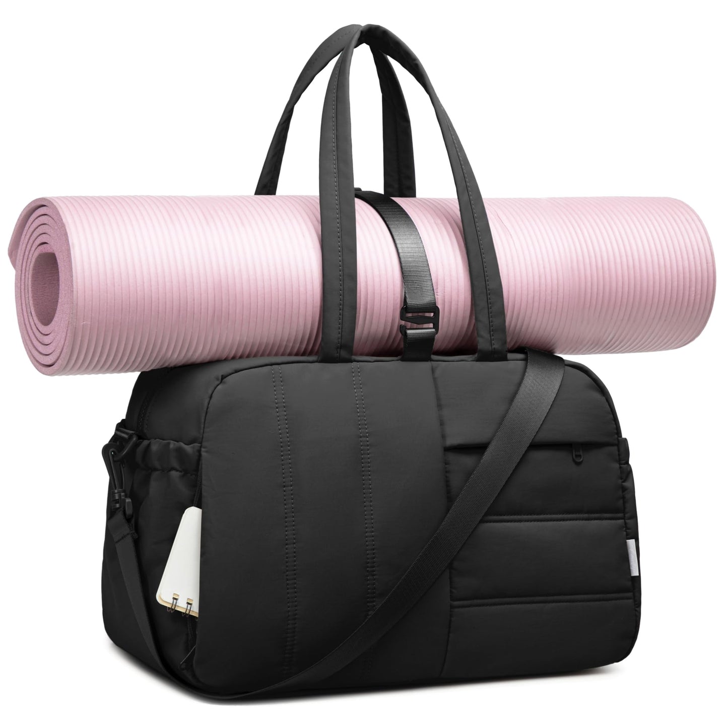 CAMTOP Gym Bag for Women with Yoga Mat Holder, Small Duffle Bag 16 Inches Personal Item Travel Bag with Muiti-Pockets Lightweight Carry on Water Resistant, Black