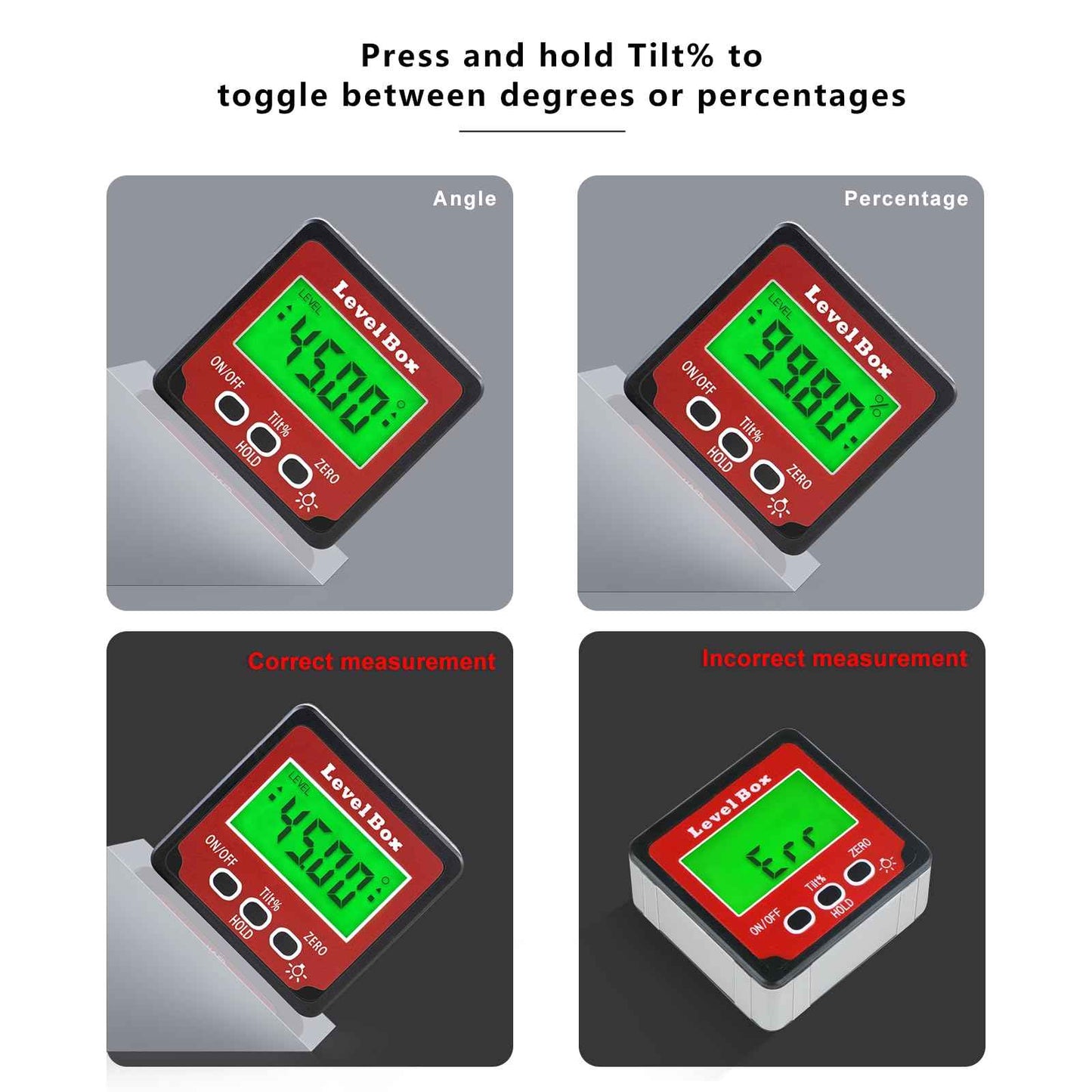 LOUISWARE Digital Inclinometer Angle Finder Gauge, IP54 Digital Electronic Protractor Bevel Gauge, Inclinometer Angle Cube Level Box with LCD screen for Woodworking, Table Saw and etc