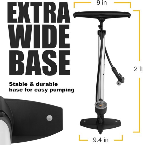 BV Bicycle Pump - Durable Floor Pump with Smart Valve Head | 160 PSI, Automatically Reversible Presta & Schrader