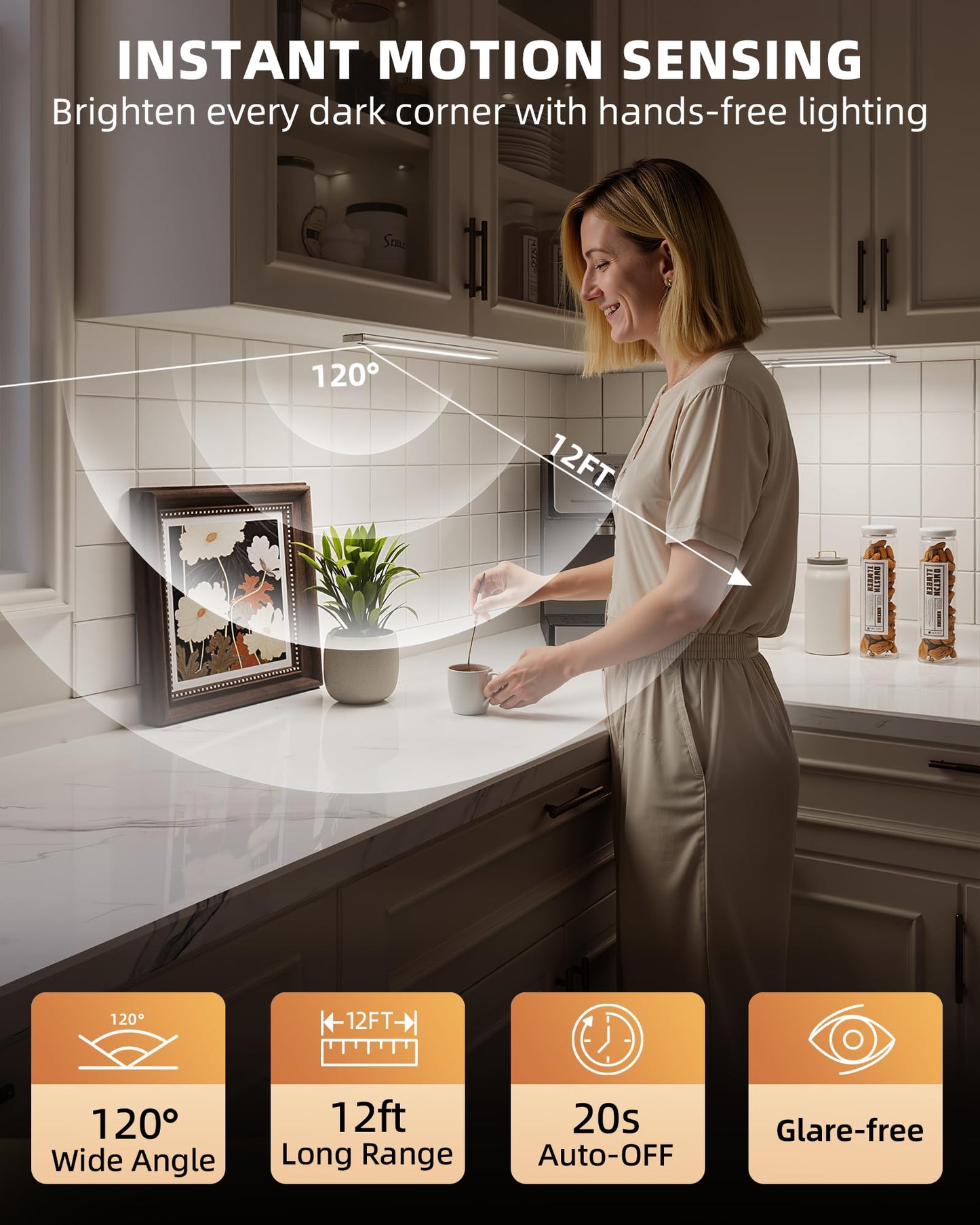 EZVALO 10inch Under Cabinet Lighting, LED Motion Sensor Light Indoor, 2400mAh USB Rechargeable Closet Lights, Dimmable & Magnetic Wireless Under Counter Lights for Kitchen, Pantry, Stairs (2 Pack)