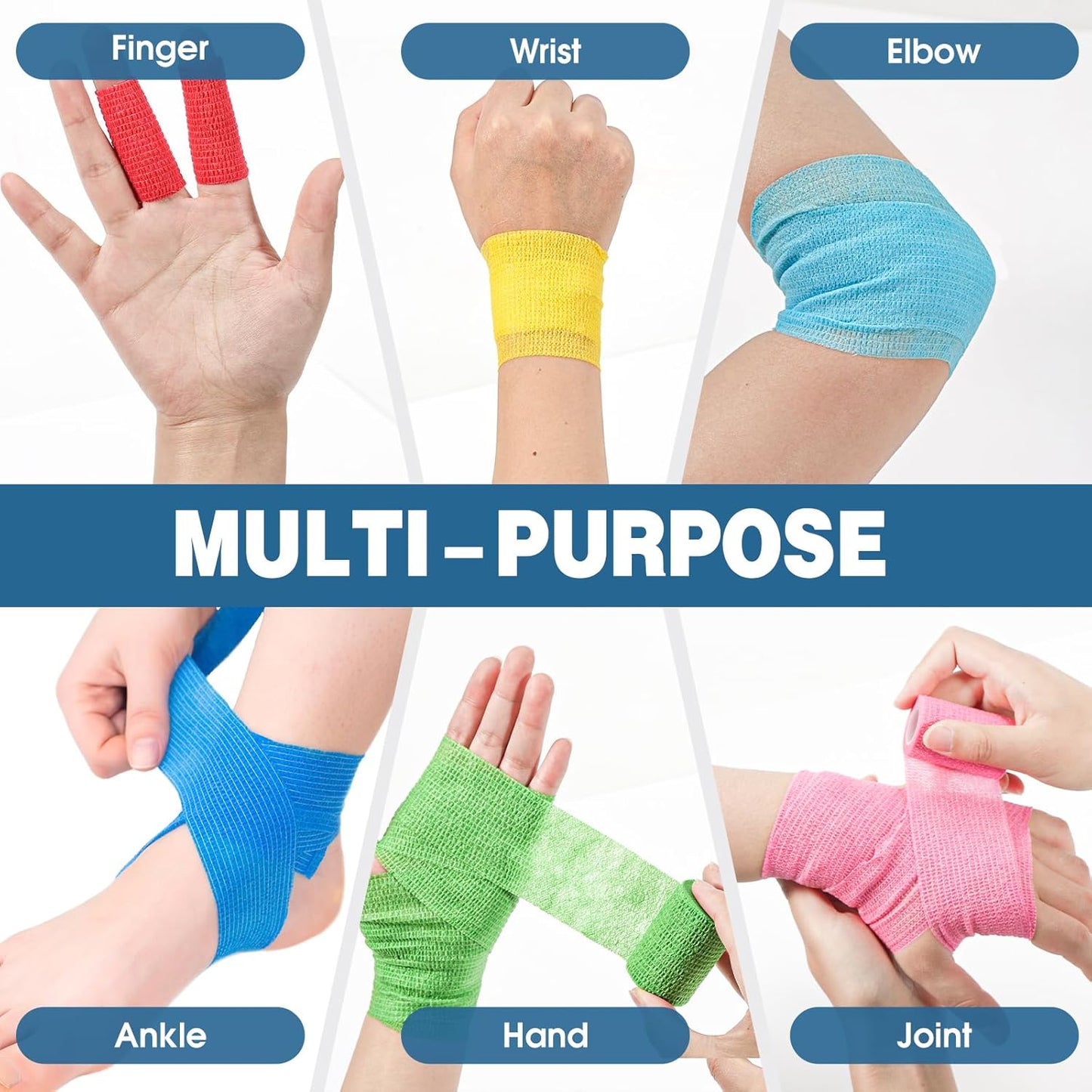 YesBes Self-Adhesive Bandage Wrap - 12 Pack, 2" x 5 Yards, Elastic Cohesive Ankle Tape