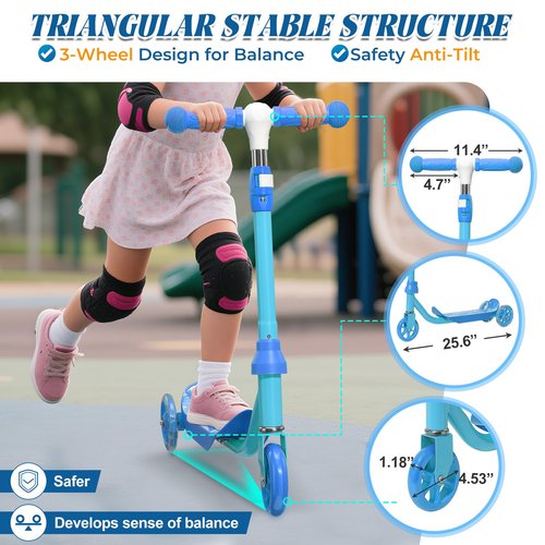 Kids Scooter with LED Light-Up Wheels, Adjustable Handlebar Scooter, Kids Toys Gift for Boys & Girls (Height 37-50") | Outdoor Play for Ages 3,4,5,6 | Extended Footrest | Next Level, Blue