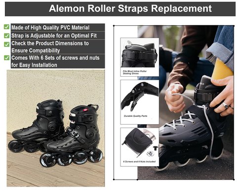 2 Pieces Replacements Inline Roller Skating Shoes, Replacement Strap Inline Skates, Energy Strap with Screws Nuts Skates Buckles Accessory Part