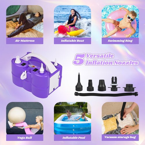 NuLink Balloon Pump 3-in-1 Electric Air Pump Dual Nozzle Blower for 260q Foil Latex Mylar Balloon Floats Mattress Compression Bag
