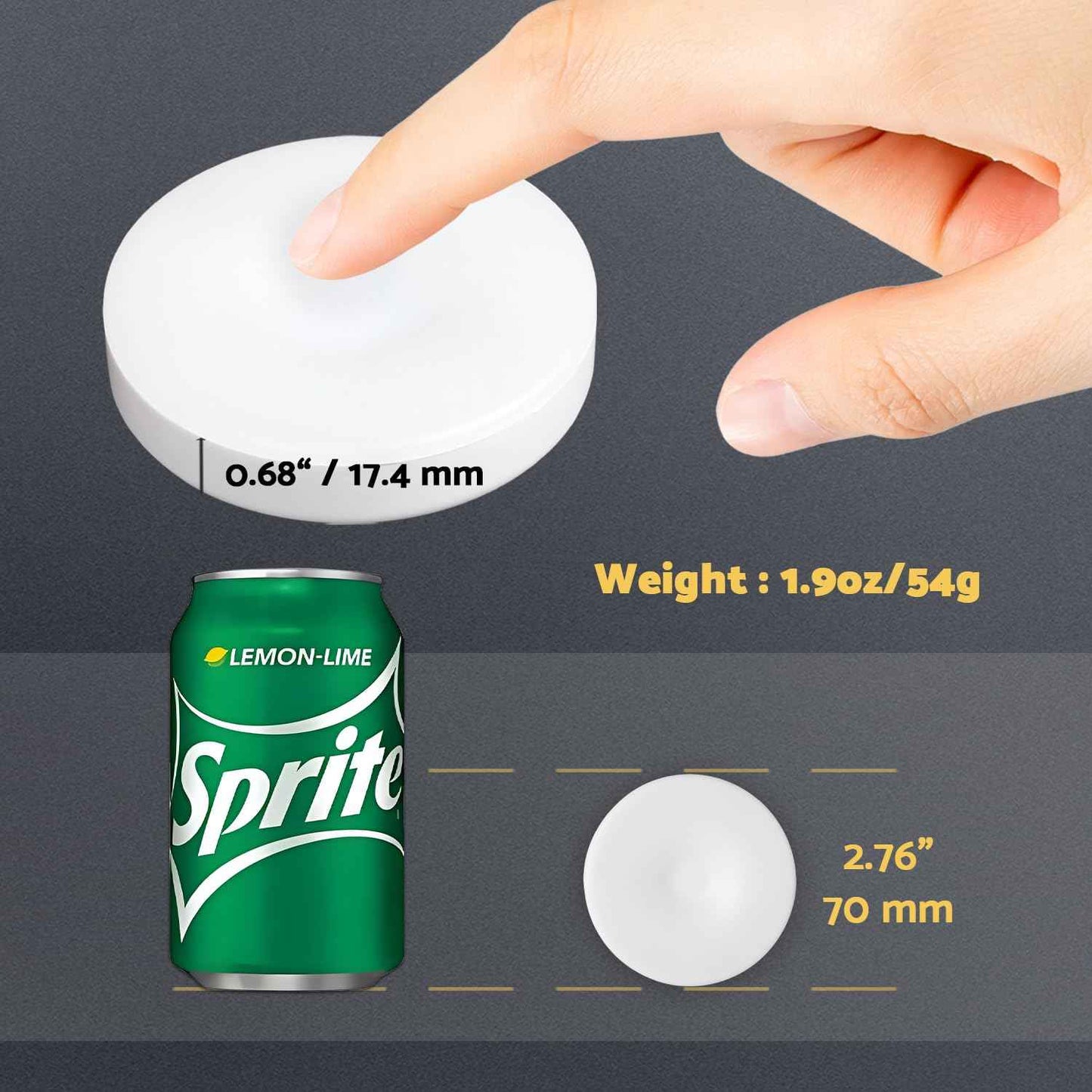 DAZZY DOT Rechargeable Puck Lights 2 Pack, Magnetic Tap Light 1000mAh Battery Powered, Warm Yellow, Dimmable Touch Light Stick on for Closet, Locker, Cabinet, Bedside, Kitchen