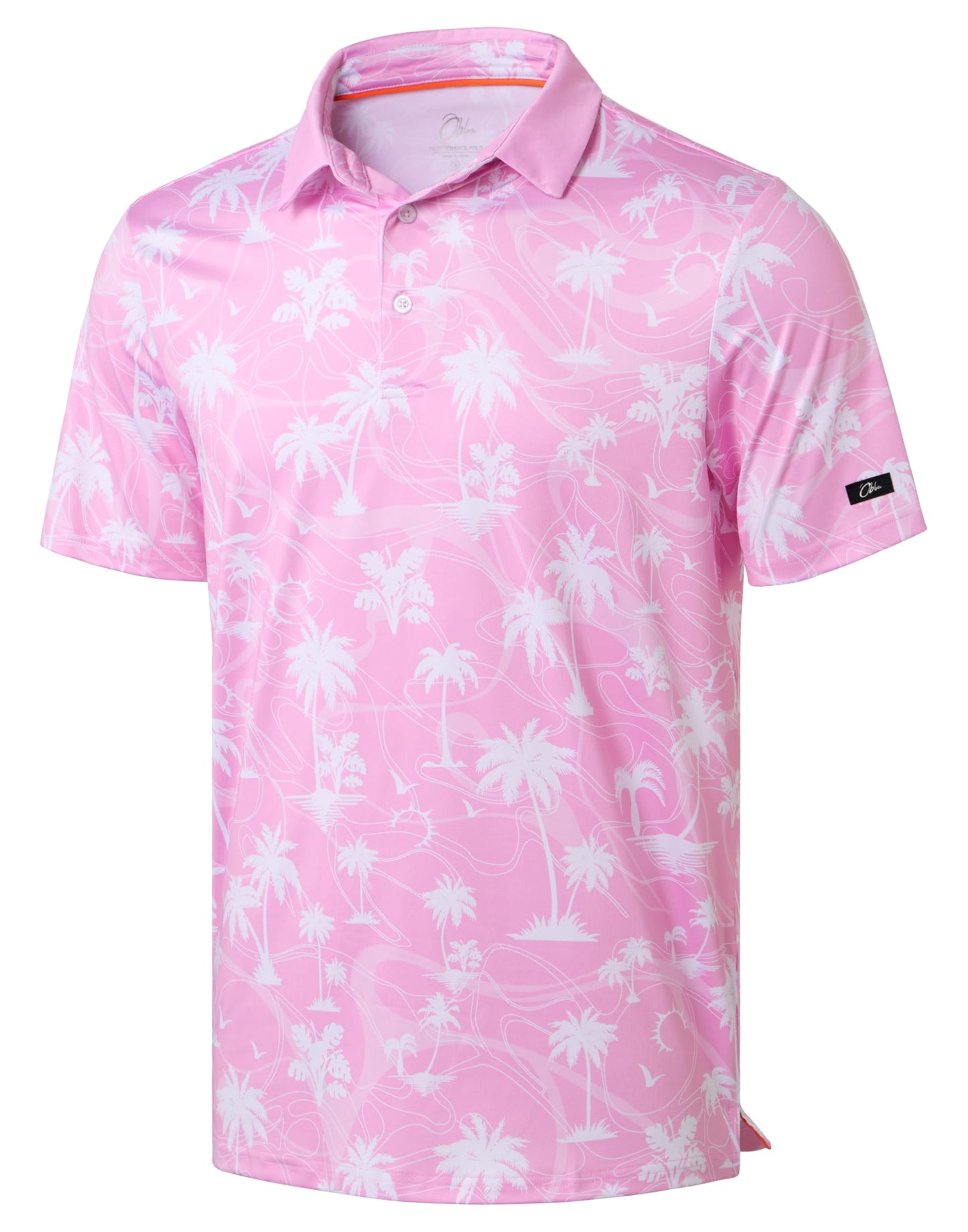 Obla Mens Golf Polo Shirts Short Sleeve Dry Fit Casual Print Collared Golf Shirts Wicking for Men(Pink Coconut Beach_XXXL)