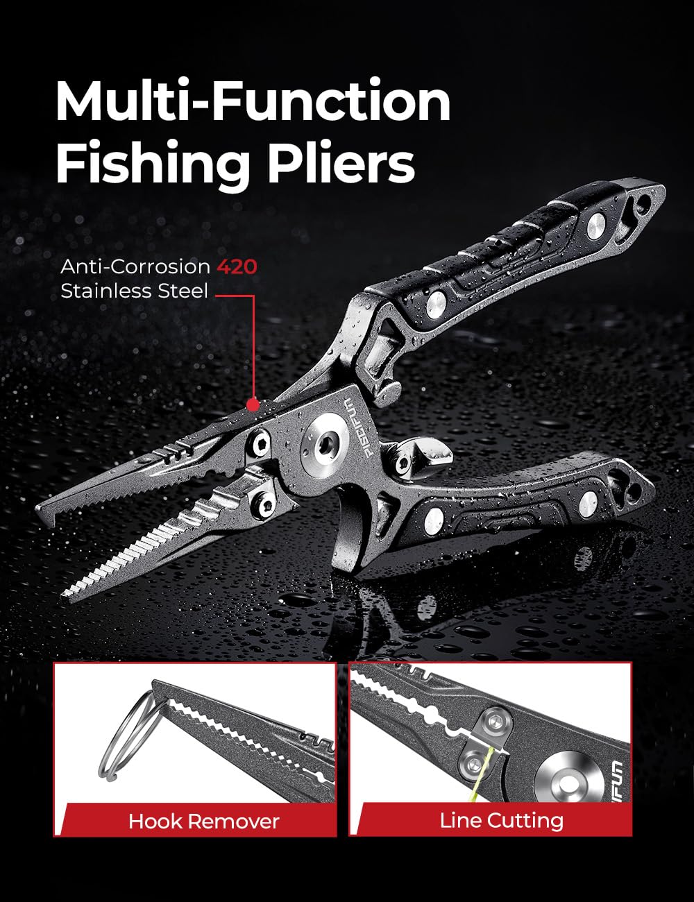 Piscifun 6PCS Fishing Tool Kit, Fishing Line Spooler with Stainless Steel Pliers, Fillet Knife, Braid Scissors, Aluminum Fish Gripper and Lanyard, Corrosion Resistant Fishing Gear Gifts for Men Women