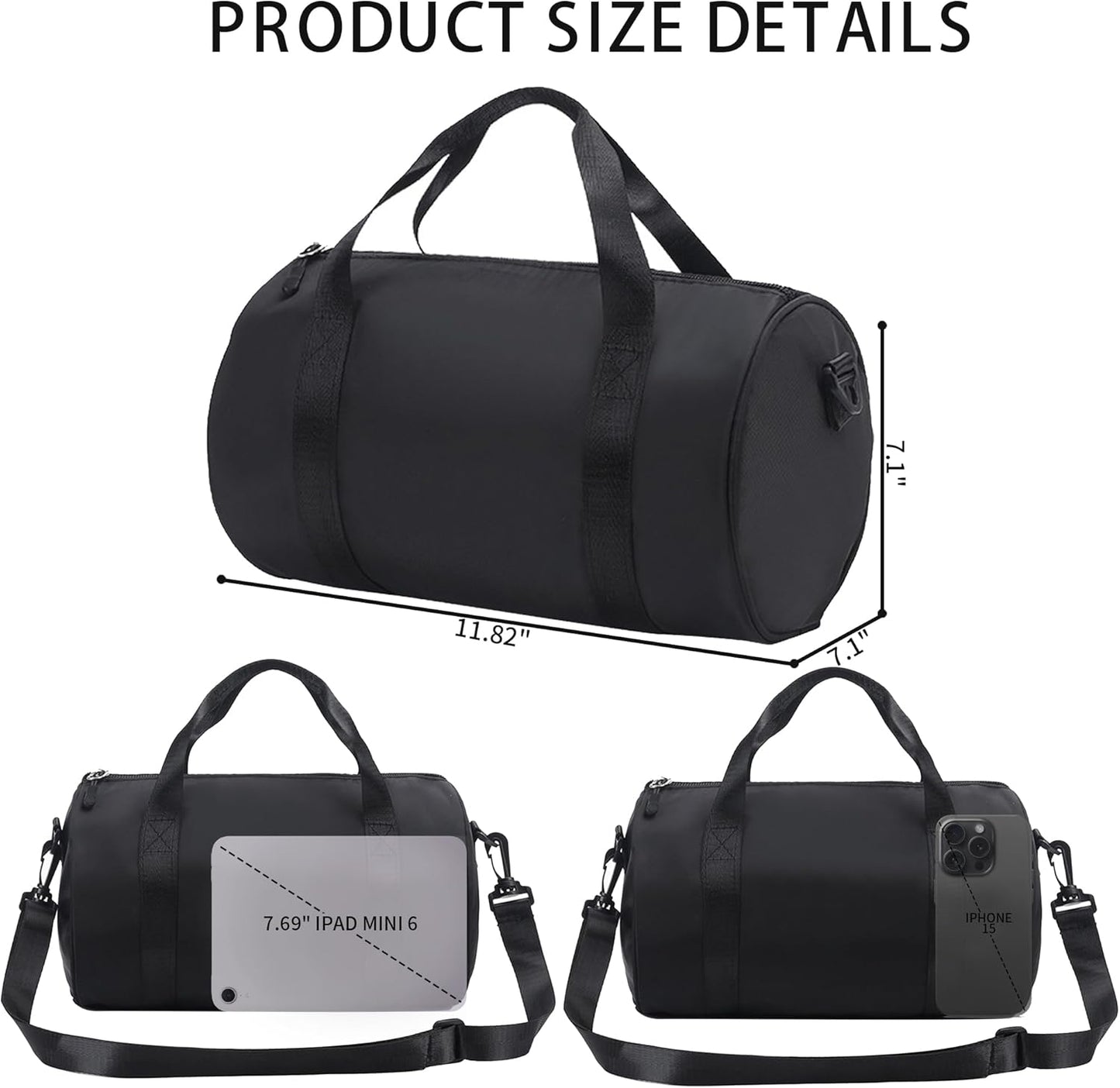 Skiennix Mini Gym Bag - Stylish Small Duffle Tote for Yoga, Swimming & Dance | Black