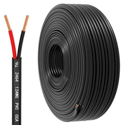 12 Gauge Wire 2 Conductor Electrical Wire, 12 AWG 3.3mm² Wire PVC Cord, 12V/24V DC Low Voltage/Copper-clad Aluminum(CCA)/Flexible/2 Wire for Automotive Wire LED Strips Lamp Lighting Marine(9.2M/30FT)