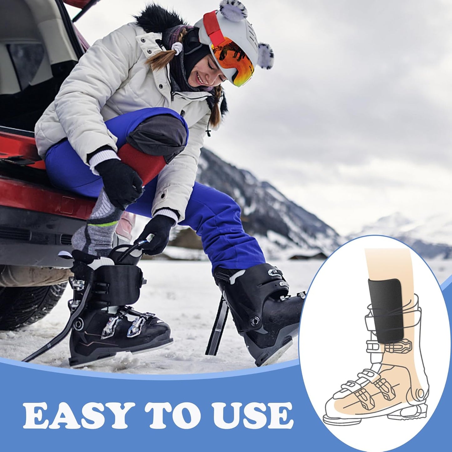 Skiennix Snowboard Shin Pads - Thickened Foam Protection | Cuttable 6.5x5 Inch Shin Guards (2/4 Pcs)