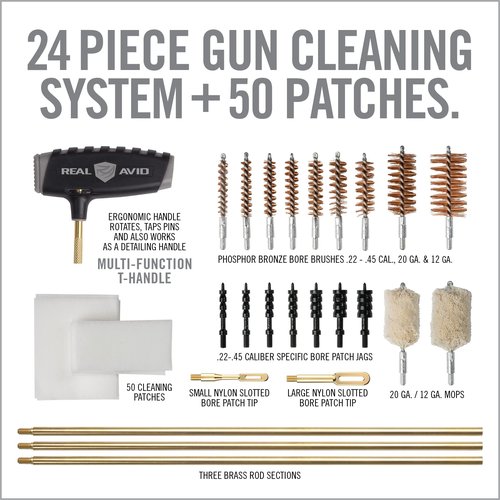 Real Avid Gun Boss Pro Universal – 12 Ga., 20 Ga., .45, .40, .357, .38, 9MM, .30, .280, .270, 7MM, .243, .22 ca. universal gun cleaning kit