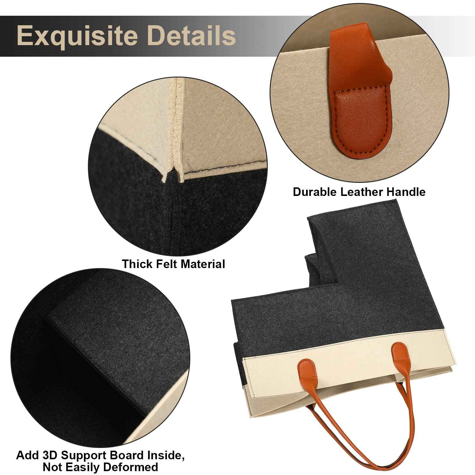 Shappy Stair Baskets with Handles and Support Panel 16 Inch Felt Step Basket for Stairs for Carpeted and Wooden Collapsible Staircase Basket for Office Home Decor