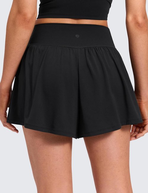 CRZ YOGA Softretch 2-in-1 Casual Shorts for Women - High-Waisted, Flowy Yoga Lounge with Pockets
